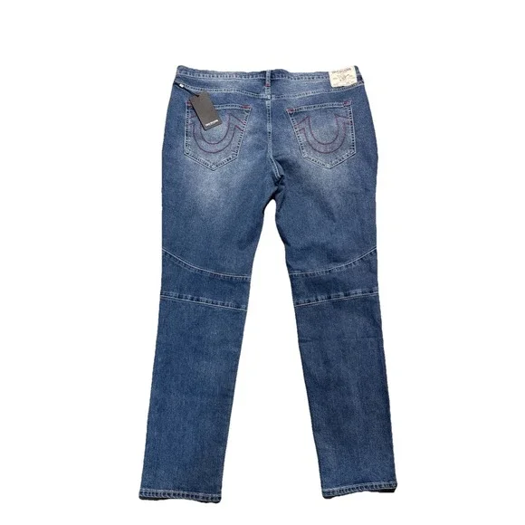 True Religion Men's Rocco Moto Relaxed Skinny Jeans Size 38W NEW DENIM - Picture 2 of 11